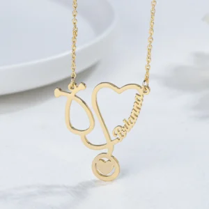 Custom Name Necklace For Women Stainless Steel Jewelry Personalized Gold Stethoscope Pendant Nameplate Necklace For Doctor Gift